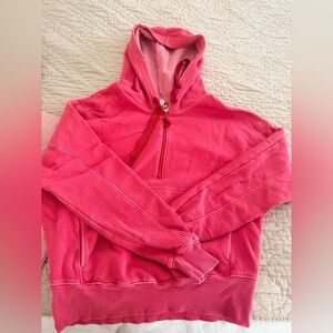 Free People Vibrant Pink Hoodie Sweatshirt half zipper
